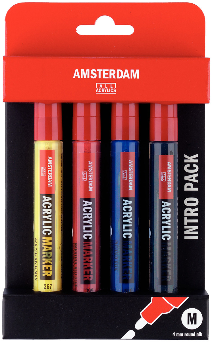 Amsterdam All Acrylics Paint Marker - Medium - Basic Set (Pack of 4)