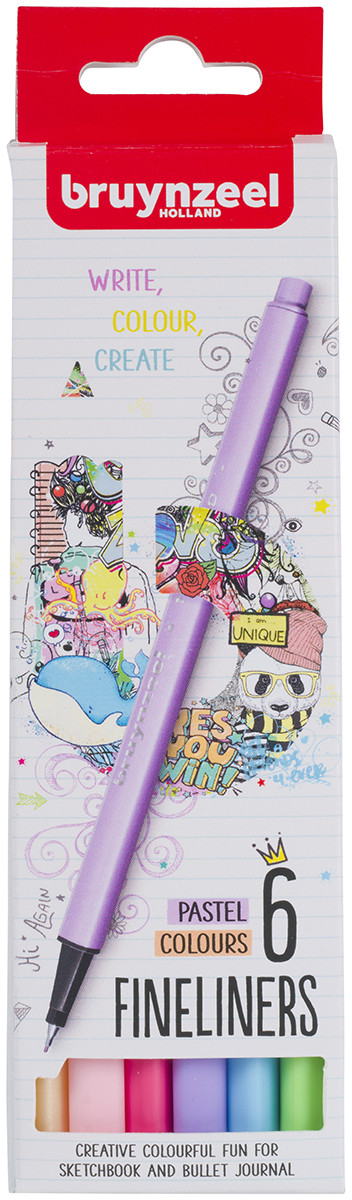 Bruynzeel Fineliner Pens - Pastel Colours (Pack of 6)