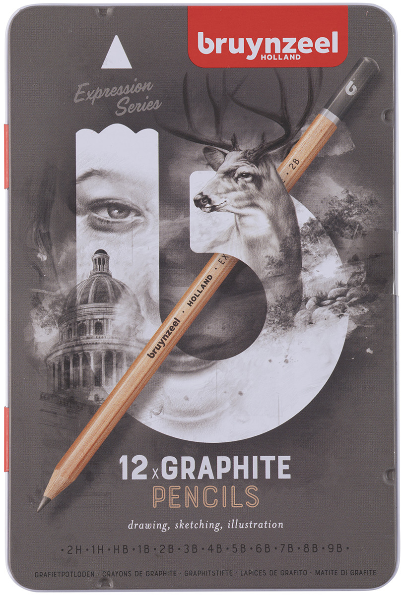 Artists Bruynzeel Expression Graphite Drawing Sketching Pencils Tin Sets 6 or 12 