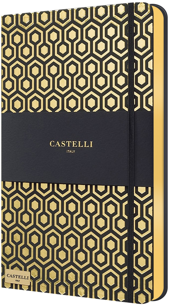 Castelli Hardback Medium Notebook - Ruled - Honeycomb Gold