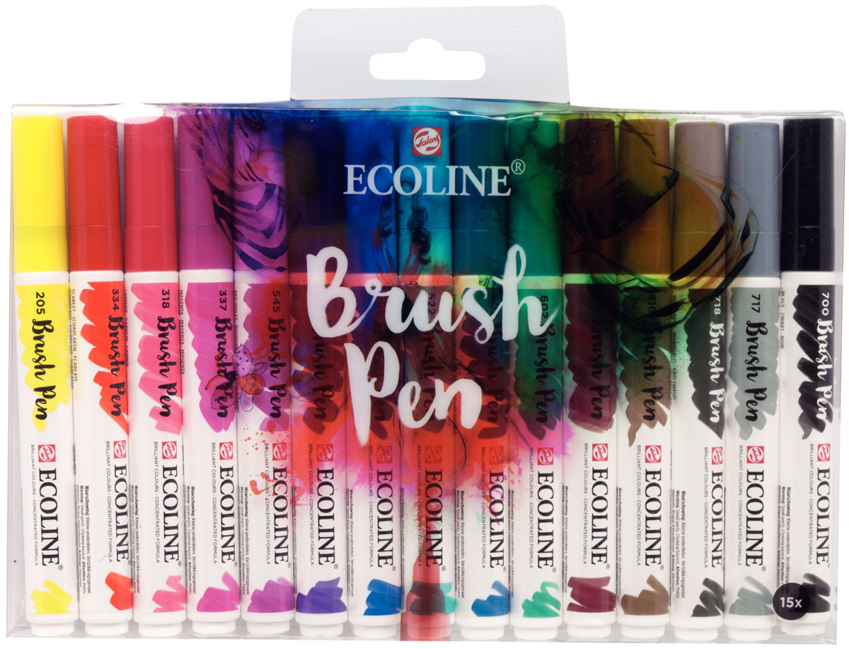 Referendum linnen Tegenstrijdigheid Ecoline Brush Pen Set - Assorted Colours (Pack of 15) | 11509008 | The  Online Pen Company