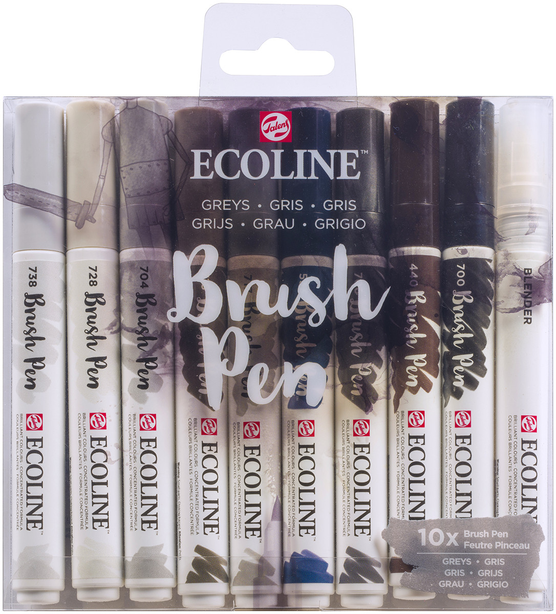 Ecoline Brush Pen Set - Grey Colours (Pack of 10)