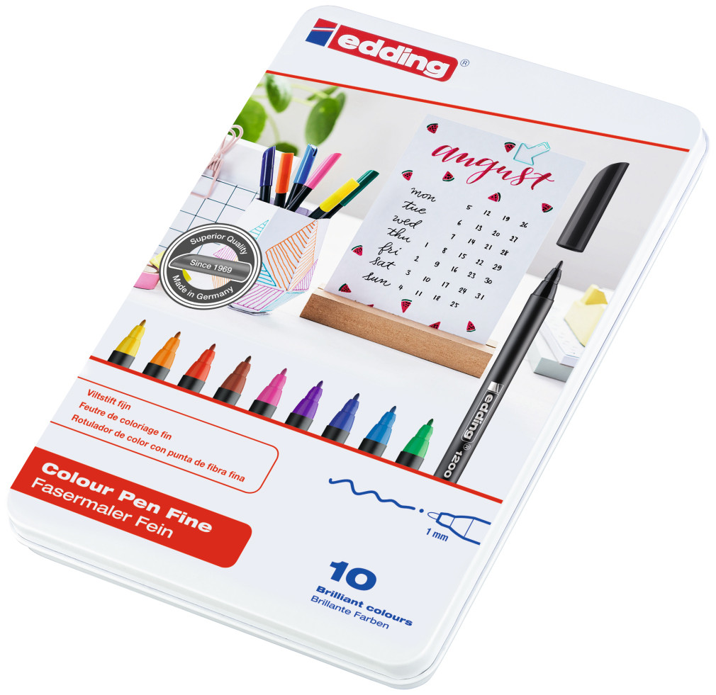 Edding 1200 Fibre Tip Pens - Assorted Colours (Tin of 10)