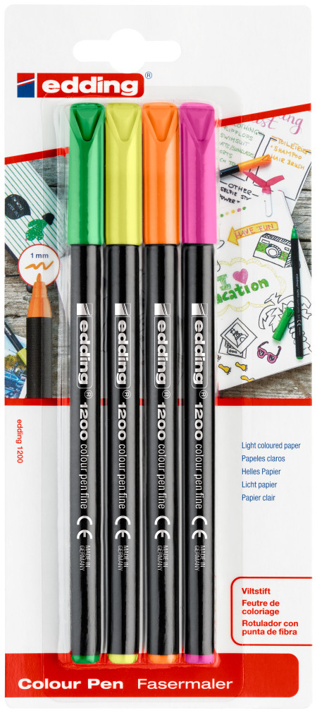 Edding 1200 Fibre Tip Pens - Assorted Colours (Blister of 3), 4-1200-3-1999