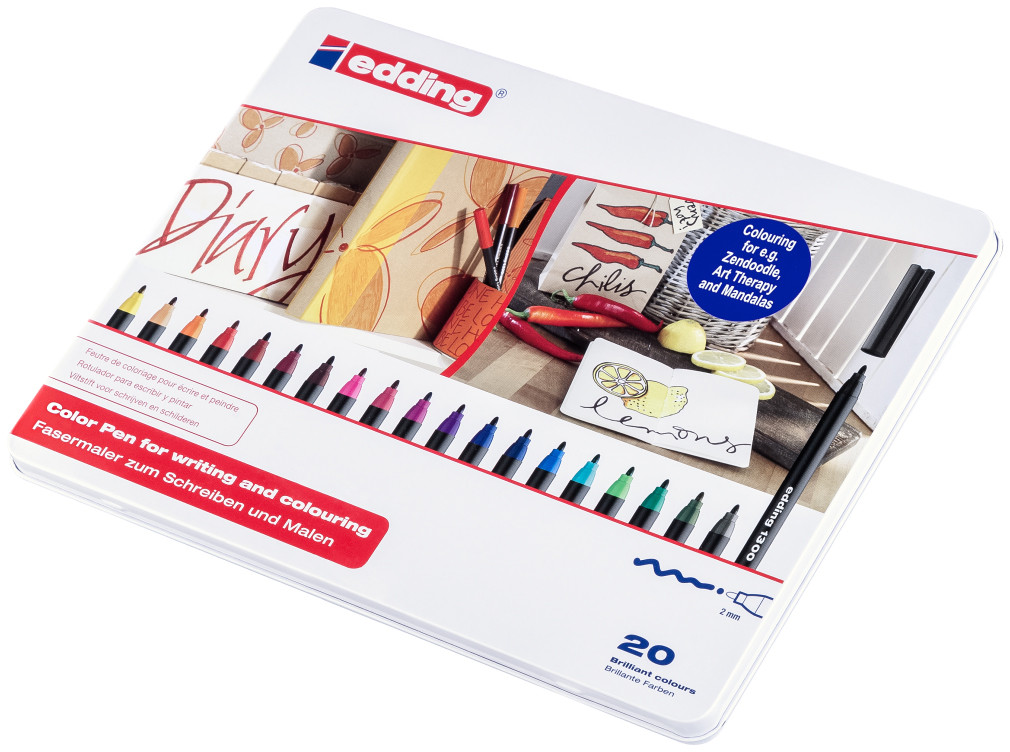 Edding 1300 Fibre Tip Pens - Assorted Colours (Tin of 20)
