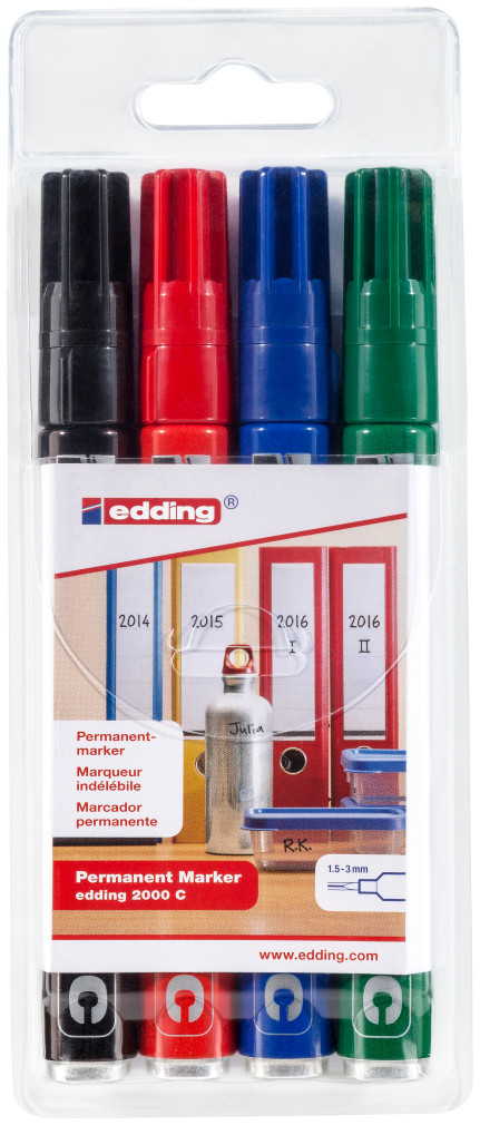 Edding 2000 Permanent Markers - Assorted Colours (Wallet of 4)