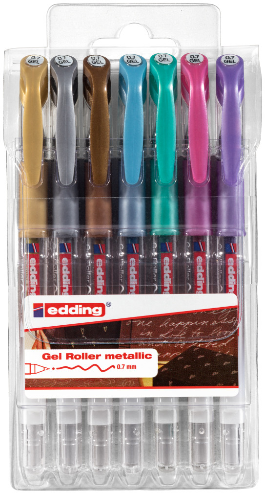 Edding 2185 Gel Rollerball Pens - Assorted Metallic Colours (Wallet of 7)