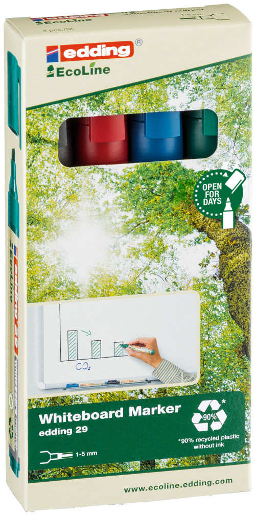 Edding 29 EcoLine Whiteboard Markers - Assorted Colours (Pack of 4)