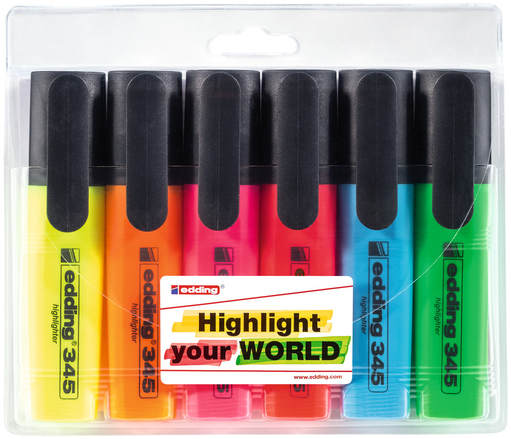 Edding 345 Highlighters - Assorted Colours (Wallet of 6)