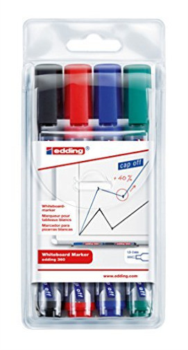 Edding 360 Whiteboard Markers - Assorted Colours (Wallet of 4)
