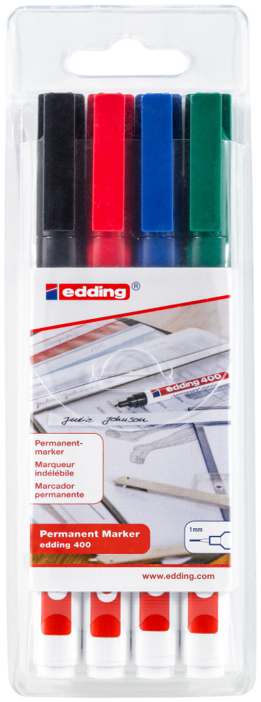 Werkloos hoofd Rand Edding 400 Permanent Markers - Assorted Colours (Wallet of 4) | 4-400-4 |  The Online Pen Company