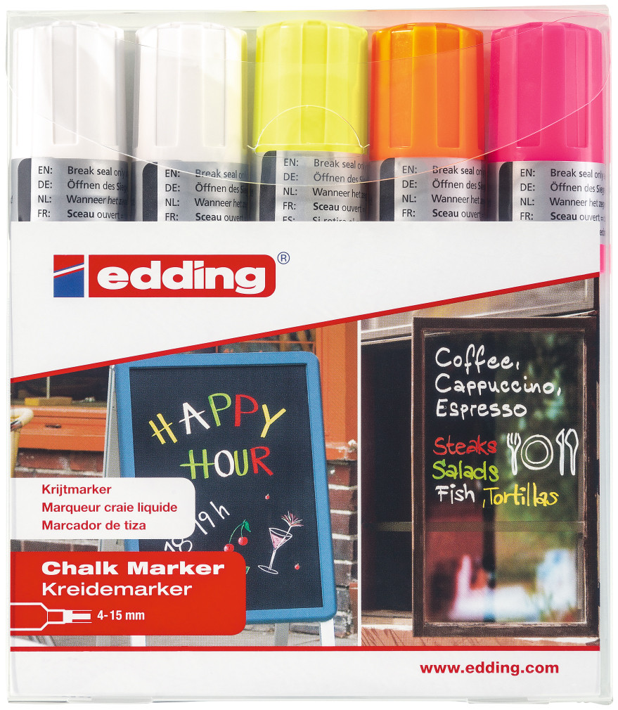 Edding 4090 Chalk Markers - Assorted Neon Colours (Wallet of 5)