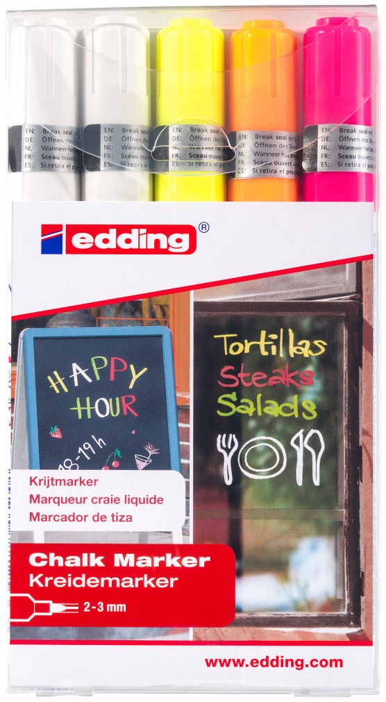 Edding 4095 Chalk Markers - Assorted Neon Colours (Wallet of 5)