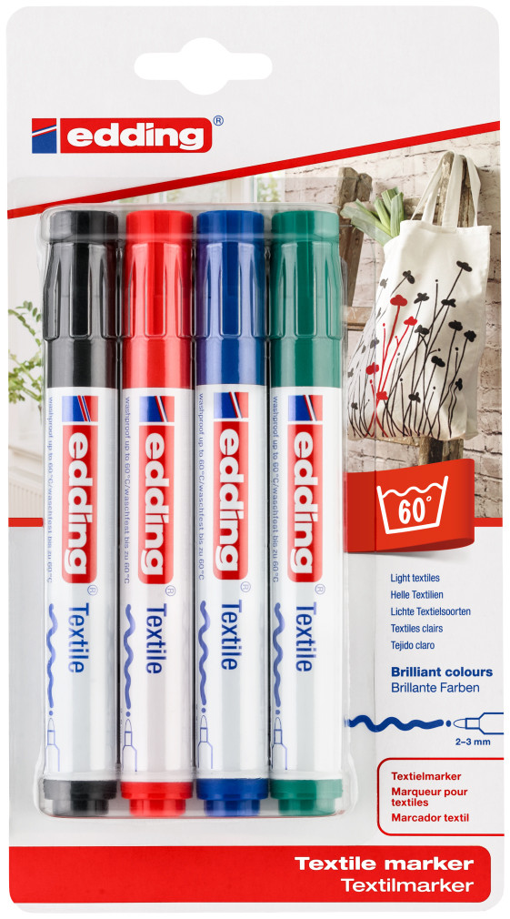 Edding 4500 Textile Markers - Assorted Basic Colours (Blister of 4)