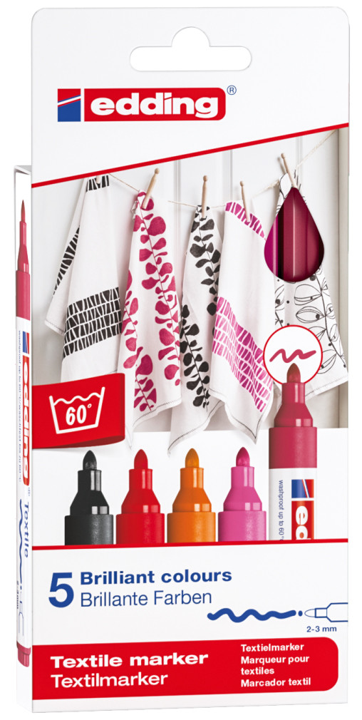 Edding 4500 Textile Markers - Assorted Warm Colours (Pack of 5)