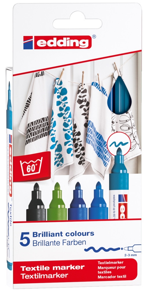 Edding 4500 Textile Markers - Assorted Cool Colours (Pack of 5)