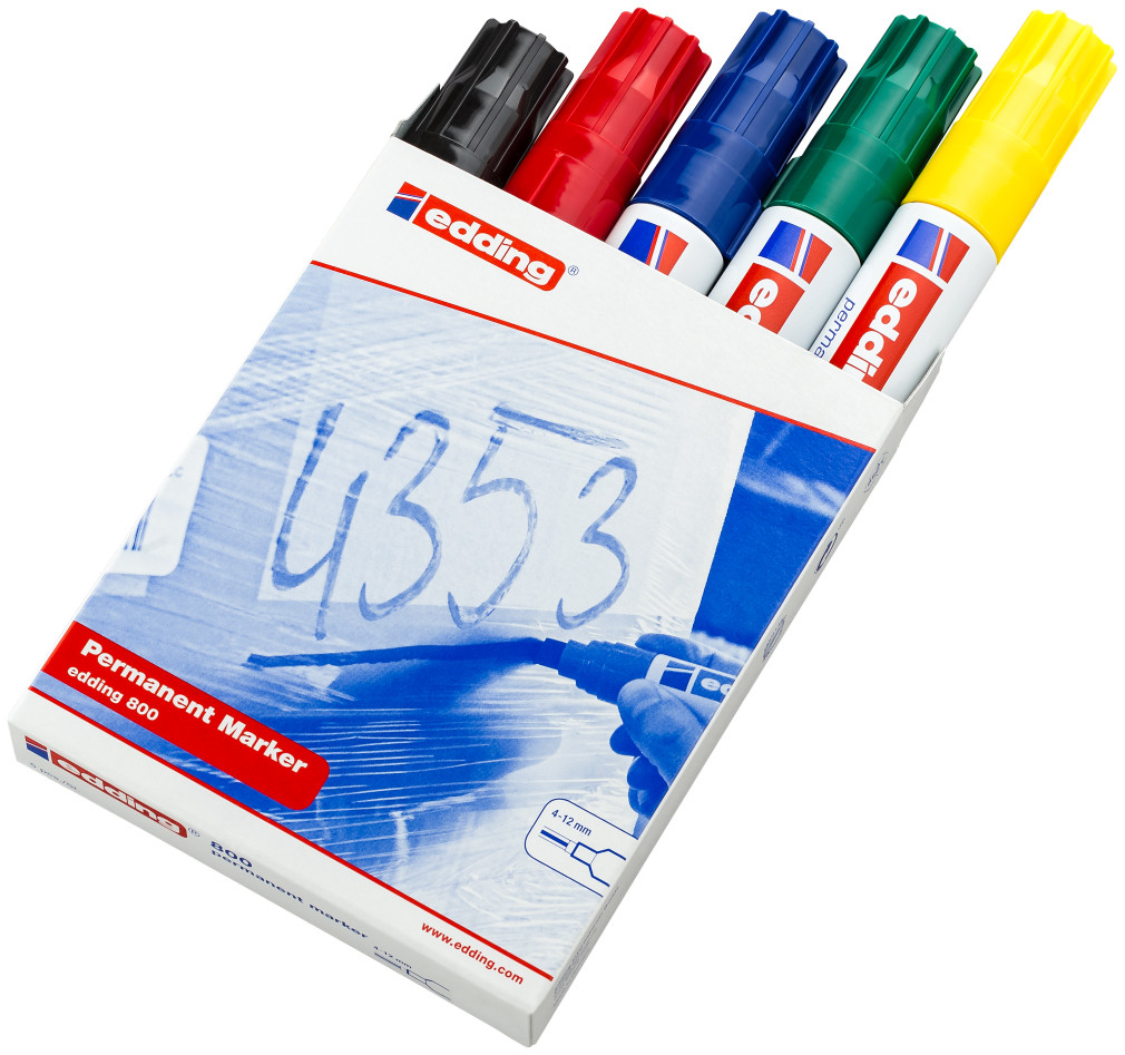 Edding 800 Permanent Markers - Assorted Colours (Pack of 5)