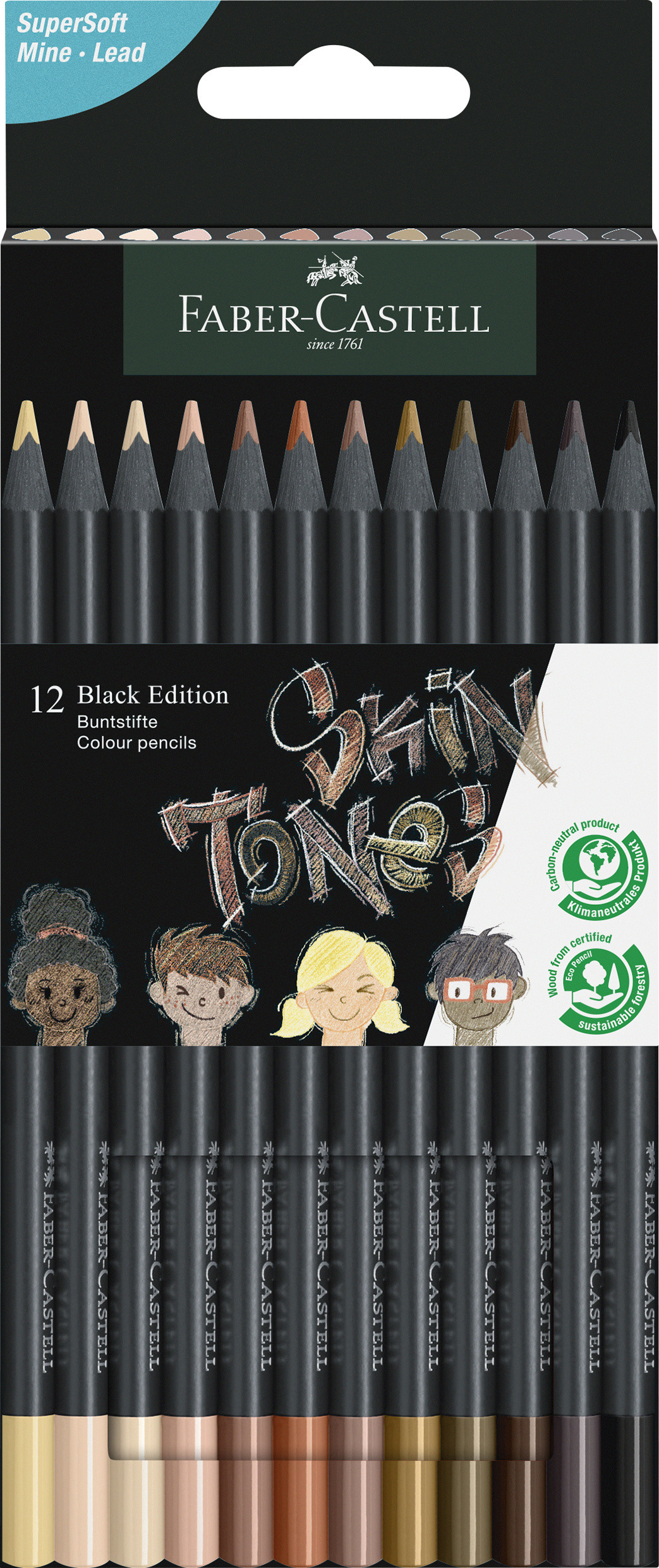 Faber-Castell Black Edition Colour Pencils - Skin Tones (Pack of 12), 116414