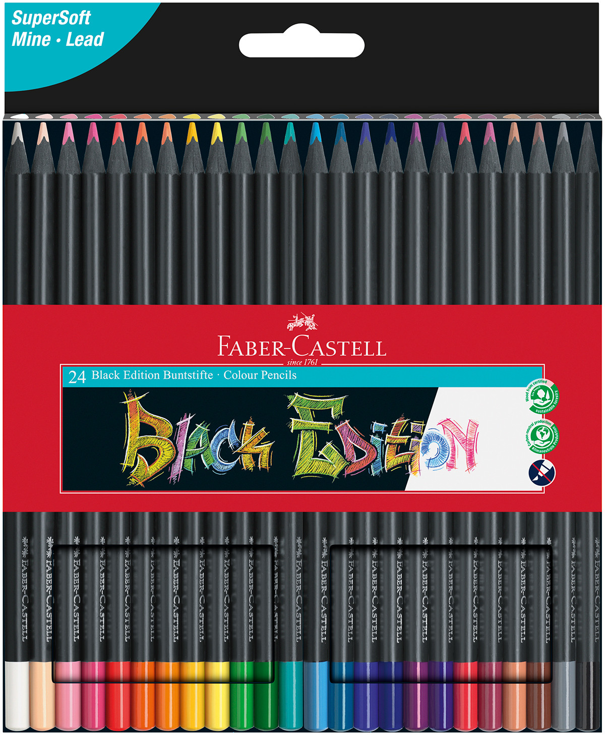 Faber-Castell Black Edition Colouring Pencils - Assorted Colours (Pack of 24)