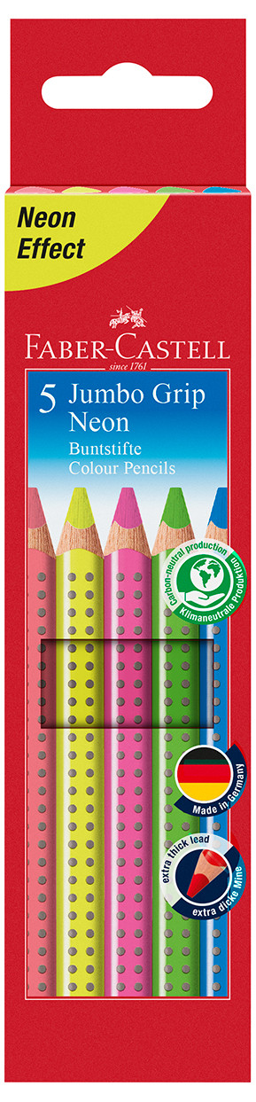 Faber-Castell Jumbo Grip Colouring Pencils - Assorted Neon Colours (Pack of 5)