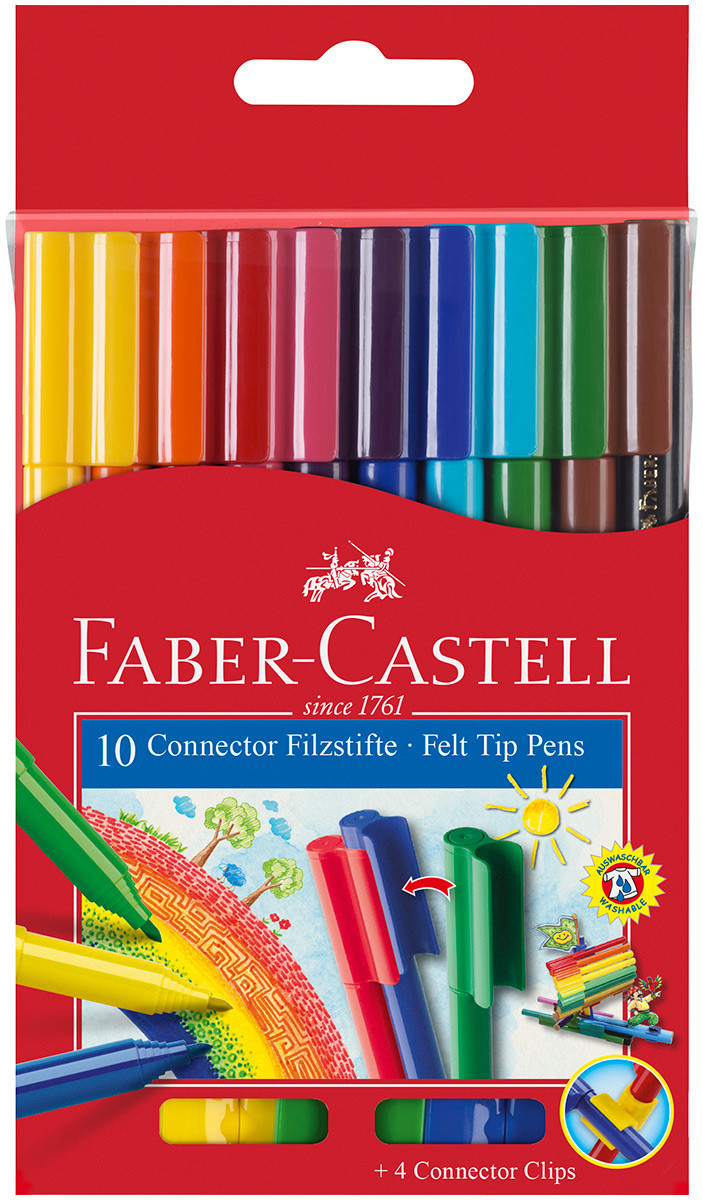 Briesje Je zal beter worden krom Faber-Castell Connector Fibre Tip Pens - Assorted Colours (Pack of 10) |  155510 | The Online Pen Company