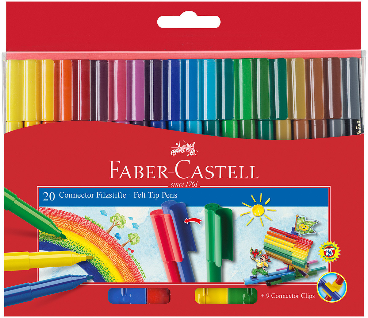 Faber-Castell Connector Fibre Tip Pens - Assorted Colours (Pack of 20)