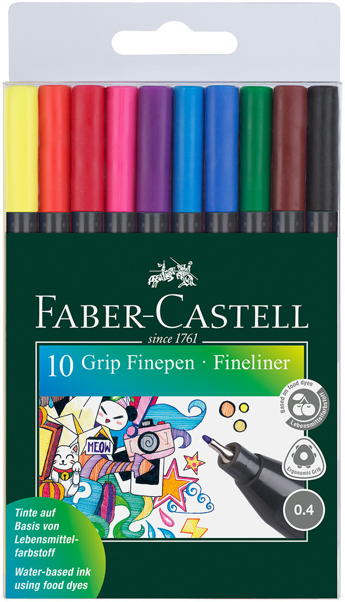 Faber-Castell Grip Finepen - Assorted Colours (Wallet of 10)