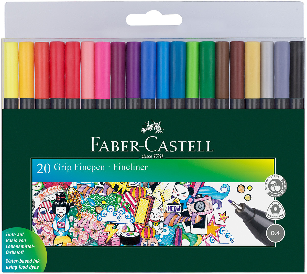 Faber-Castell Grip Finepen - Assorted Colours (Wallet of 20)