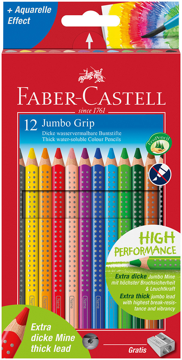 Faber-Castell Jumbo Grip Colouring Pencils - Assorted Colours (Pack of 12)