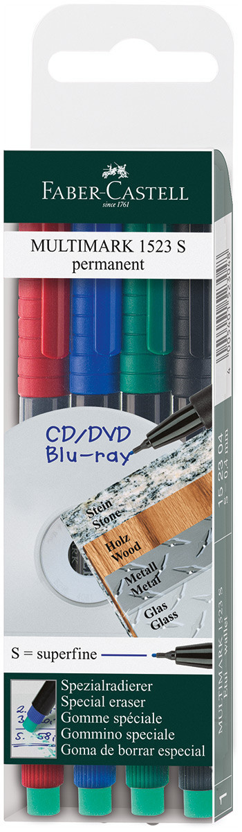Faber-Castell Multimark Permanent Marker - Super Fine - Assorted Colours (Pack of 4)