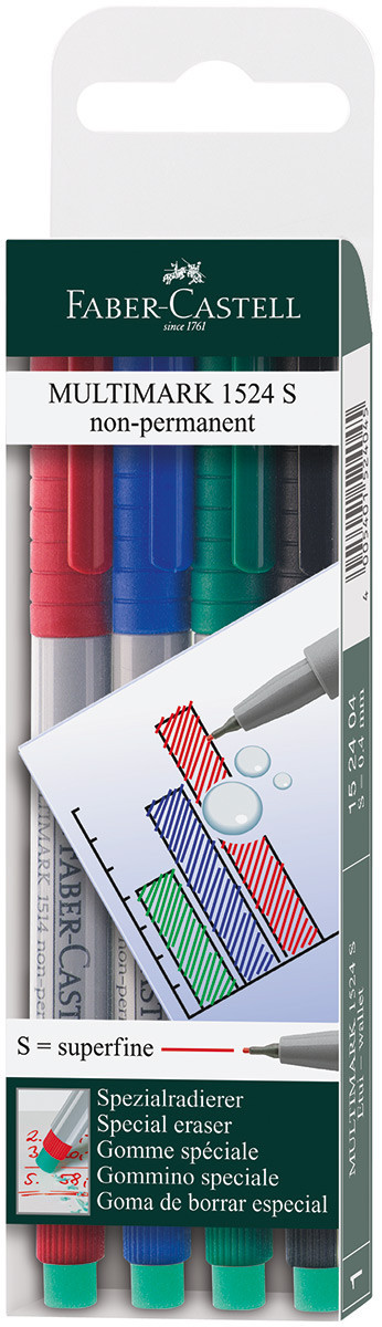 Faber-Castell Multimark Non-Permanent Marker - Super Fine - Assorted Colours (Pack of 4)