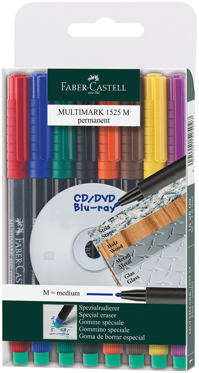 Faber-Castell Multimark Permanent Marker - Medium - Assorted Colours (Pack of 8)