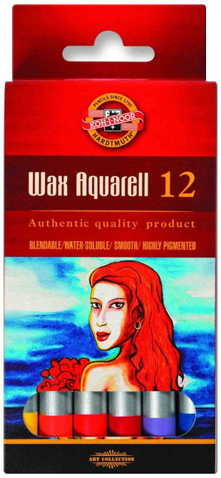 Koh-I-Noor 8282 Wax Aquarell Coloured Pencils - Assorted Coloured (Pack of 12)