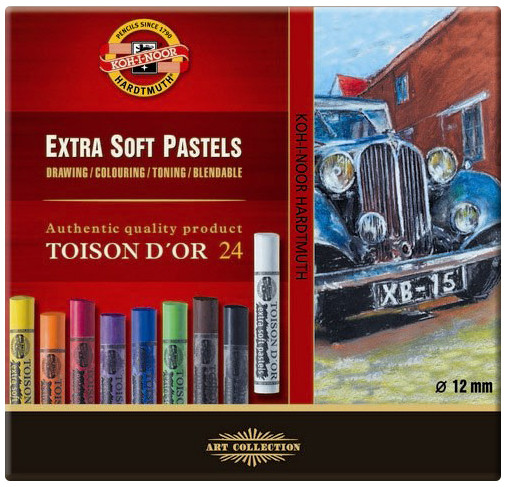 Koh-I-Noor 8554 Artist's Extra Soft Round Dry Chalks - Assorted Colours (Pack of 24)