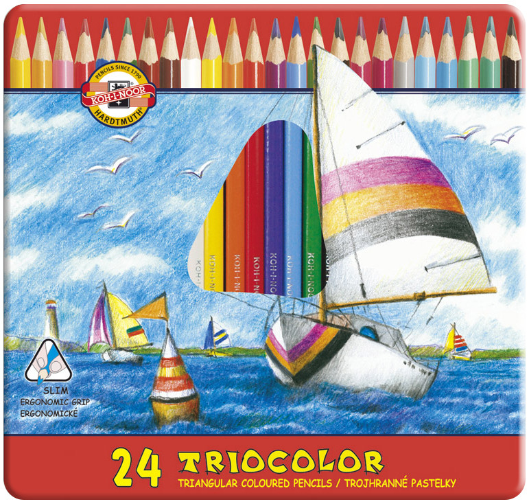 Koh-I-Noor 3134 Triangular Coloured Pencils - Assorted Colours (Tin of 24)