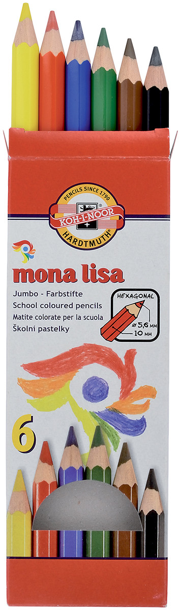 Koh-I-Noor 3371 Mona Lisa Jumbo Coloured Pencils - Assorted Colours (Pack of 6)
