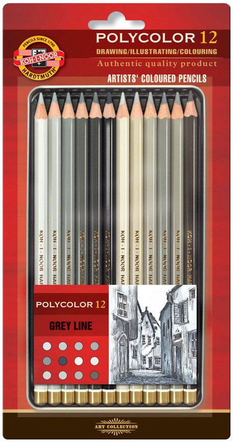 Dry Colored Pencils Set Koh-i-noor Polycolor 3822 3824 in Metal Case High  Quality Grey Brown Portrait Landscape Line for Artist Drawing 