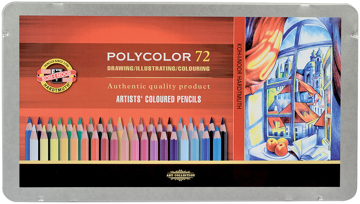 Koh-I-Noor 3827 Coloured Pencils - Assorted Colours (Tin of 72)