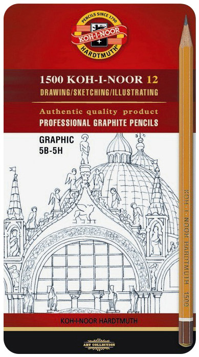 Koh-I-Noor 1502 Graphite Pencils - 5B to 5H (Tin of 12)