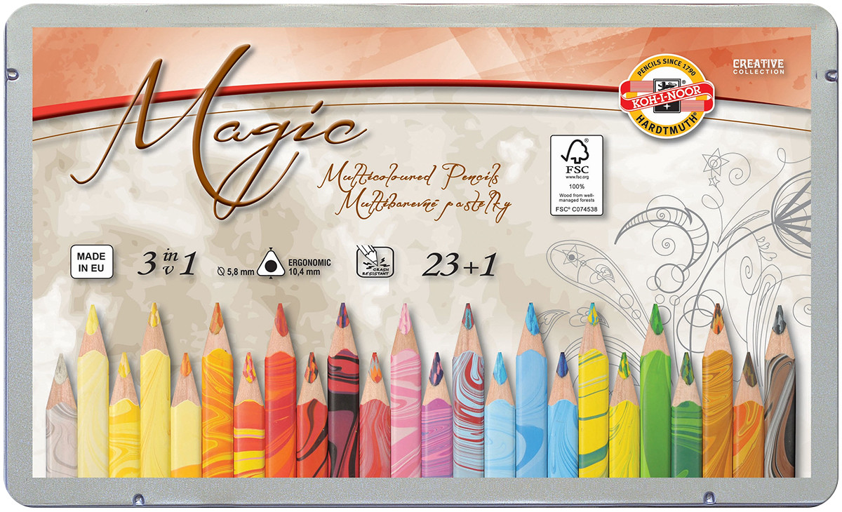 Koh-I-Noor 3408 Jumbo Special Coloured Magic Pencils - Assorted Colours with Blender (Pack of 23)