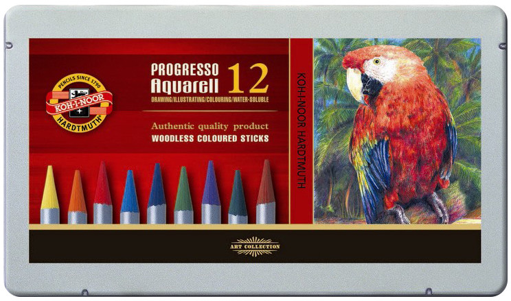 Koh-I-Noor 8782 Woodless Aquarell Coloured Pencils - Assorted Colours (Tin of 12)