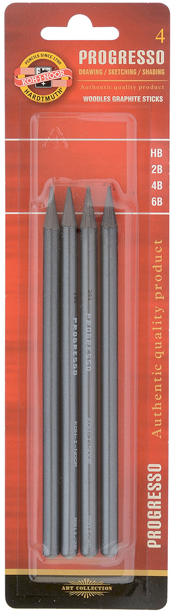 Koh-I-Noor 8914 Woodless Graphite Pencils - HB/2B/4B/6B (Blister of 4)