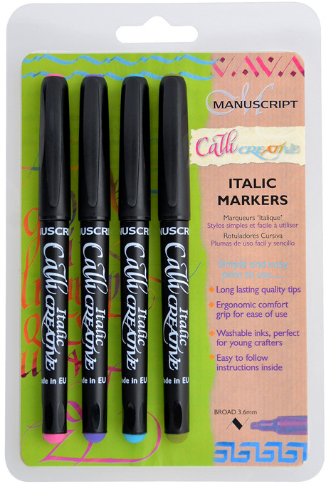 Manuscript Callicreative Calligraphy Marker Pens - Broad - Assorted Colours (Pack of 4)