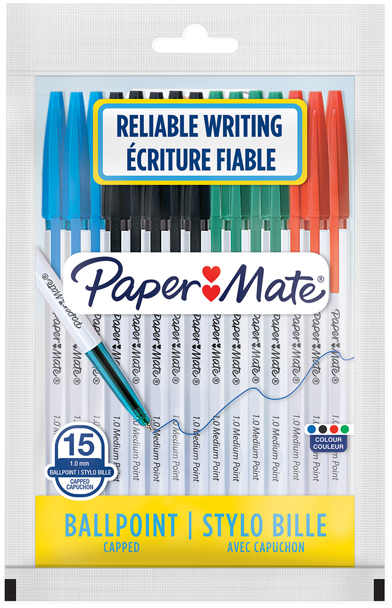 Papermate 045 Capped Ballpoint pen - Medium - Assorted Colours (Pack of 15)
