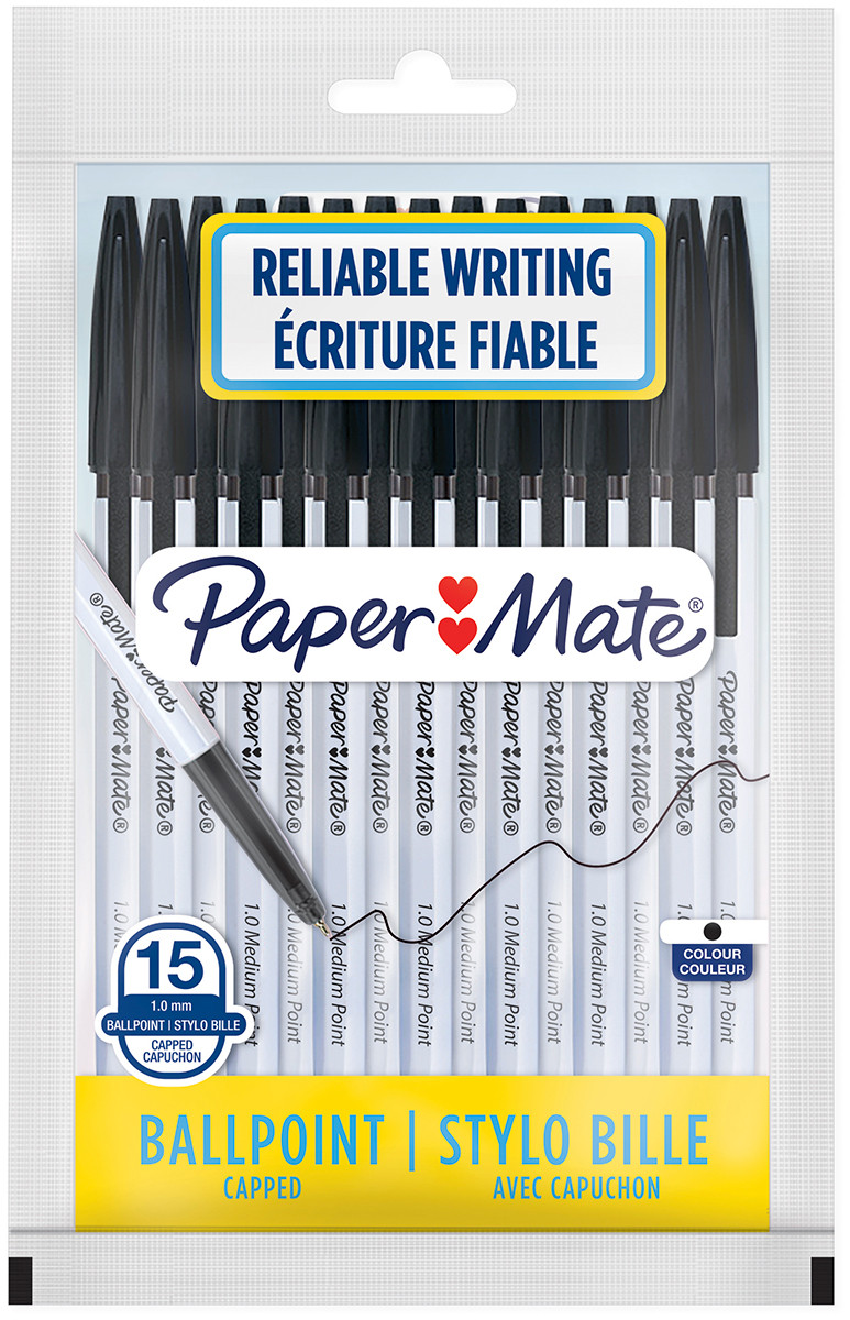 Papermate 045 Capped Ballpoint pen - Medium - Black (Pack of 15)