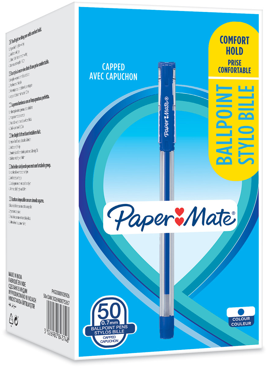 Papermate Comfort Hold Capped Ballpoint pen - Medium - Blue (Pack of 50)