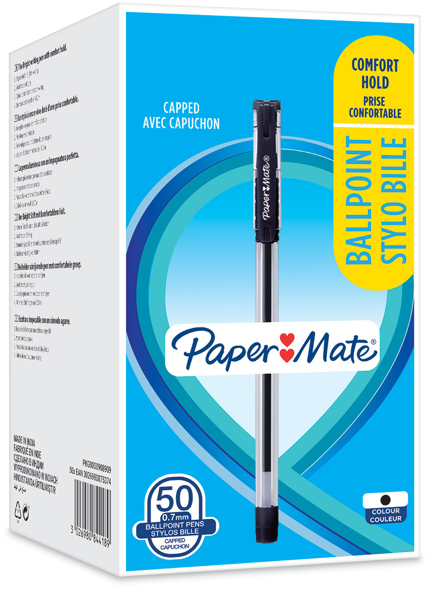 Papermate Comfort Hold Capped Ballpoint pen - Medium - Black (Pack of 50)