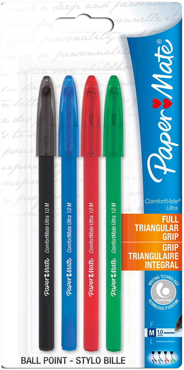 Papermate Comfortmate Ultra Capped Ballpoint Pen - Assorted Colours (Pack of 4)