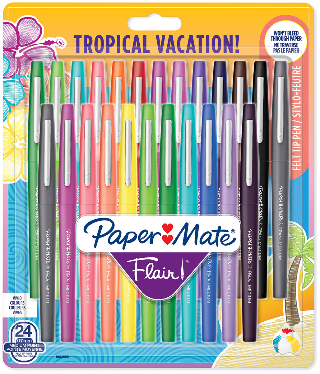 Papermate Flair Original Fibre Tip Pen - Medium - Tropical Colours (Blister of 24)