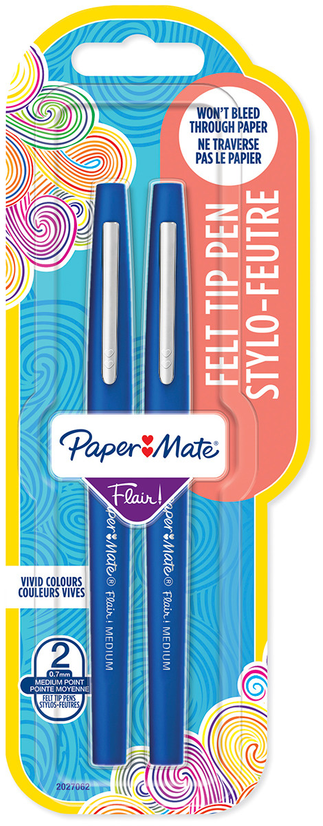 Papermate Flair Original Fibre Tip Pen - Medium - Blue (Blister of 2)